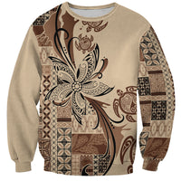 Talofa Samoa Mamanu Siapo Mix Malu Sweatshirt Classic Beige Frangipani and Turtles