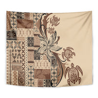 Talofa Samoa Mamanu Siapo Mix Malu Tapestry Classic Beige Frangipani and Turtles