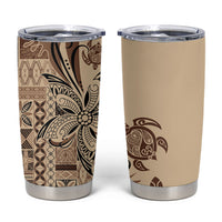 Talofa Samoa Mamanu Siapo Mix Malu Tumbler Cup Classic Beige Frangipani and Turtles LT7 Beige - Polynesian Pride