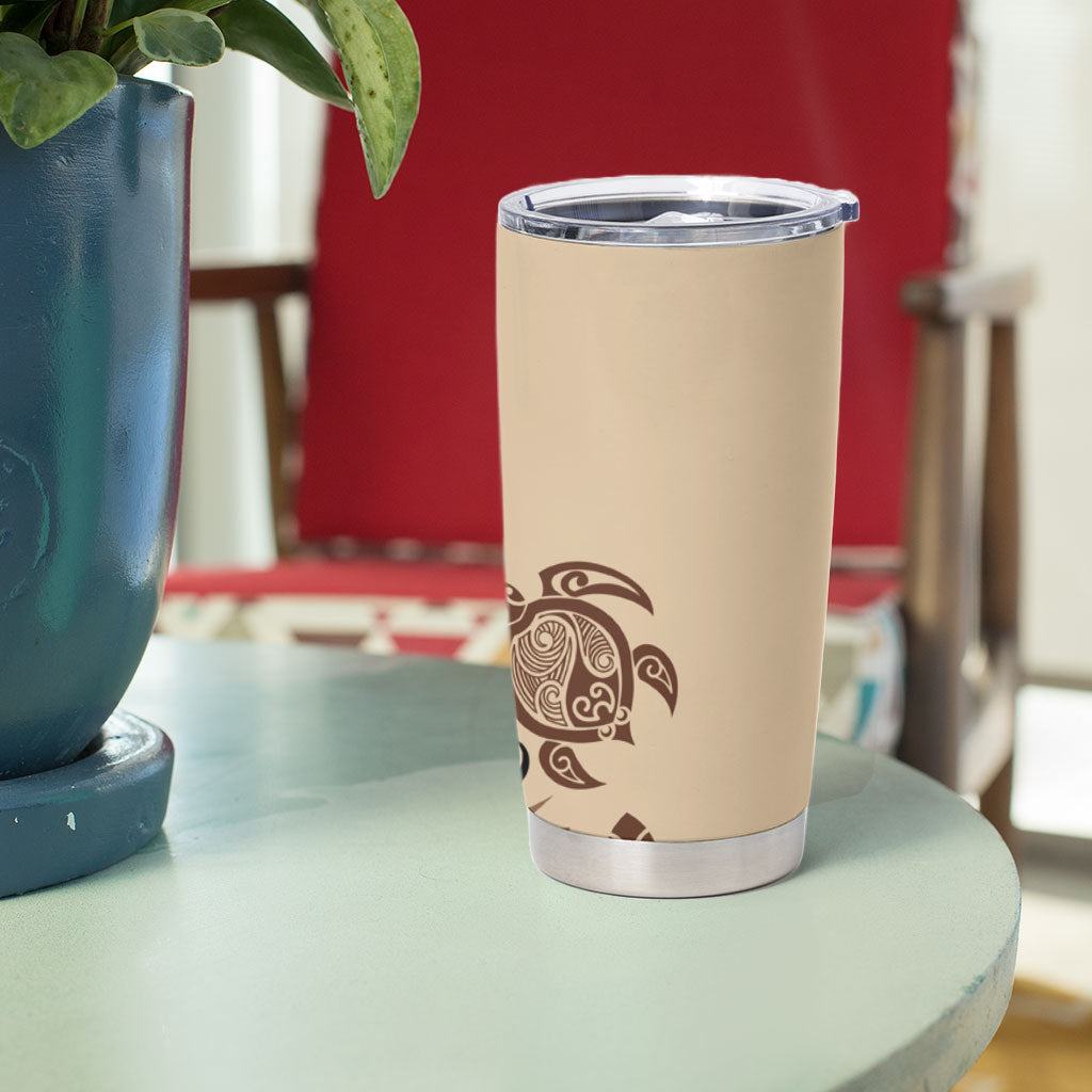 Talofa Samoa Mamanu Siapo Mix Malu Tumbler Cup Classic Beige Frangipani and Turtles LT7 - Polynesian Pride