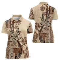 Talofa Samoa Mamanu Siapo Mix Malu Women Polo Shirt Classic Beige Frangipani and Turtles