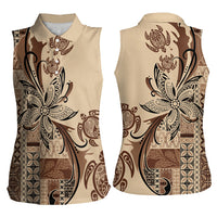 Talofa Samoa Mamanu Siapo Mix Malu Women Sleeveless Polo Shirt Classic Beige Frangipani and Turtles