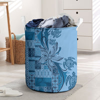 Talofa Samoa Mamanu Siapo Mix Malu Laundry Basket Cool Blue Frangipani and Turtles