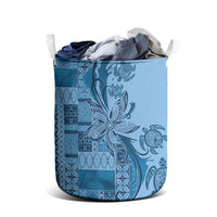 Talofa Samoa Mamanu Siapo Mix Malu Laundry Basket Cool Blue Frangipani and Turtles
