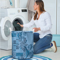 Talofa Samoa Mamanu Siapo Mix Malu Laundry Basket Cool Blue Frangipani and Turtles