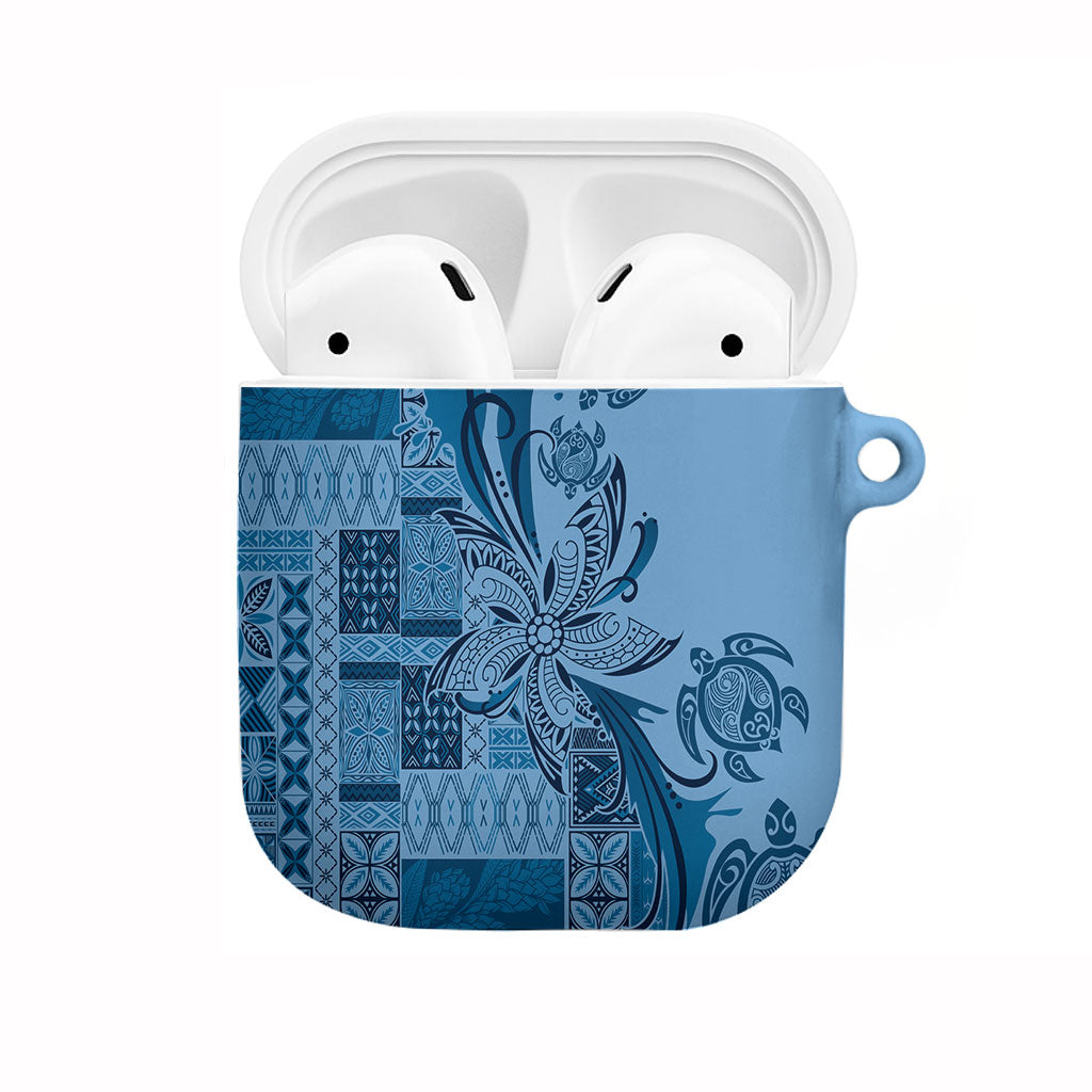 Talofa Samoa Mamanu Siapo Mix Malu AirPods Case Cool Blue Frangipani and Turtles LT7 Blue - Polynesian Pride