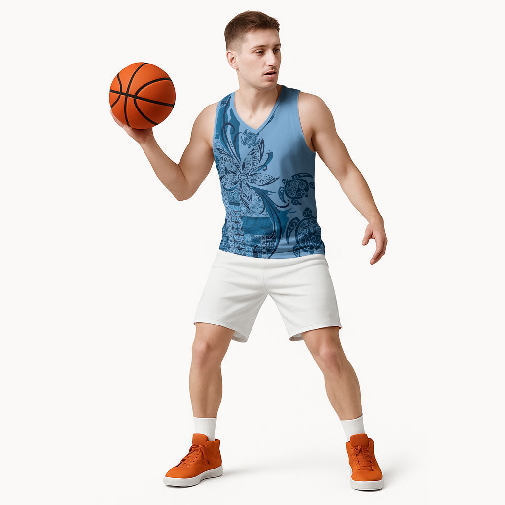 Talofa Samoa Mamanu Siapo Mix Malu Basketball Jersey Cool Blue Frangipani and Turtles