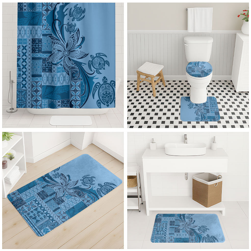 Talofa Samoa Mamanu Siapo Mix Malu Bathroom Set Cool Blue Frangipani and Turtles