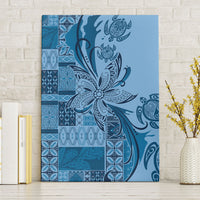 Talofa Samoa Mamanu Siapo Mix Malu Canvas Wall Art Cool Blue Frangipani and Turtles LT7 Without Frame Blue - Polynesian Pride
