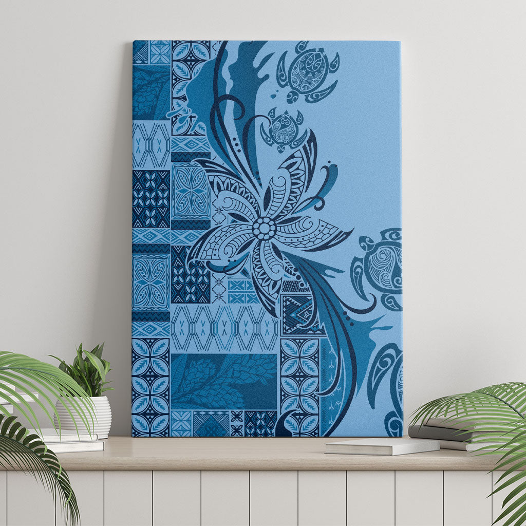 Talofa Samoa Mamanu Siapo Mix Malu Canvas Wall Art Cool Blue Frangipani and Turtles LT7 - Polynesian Pride