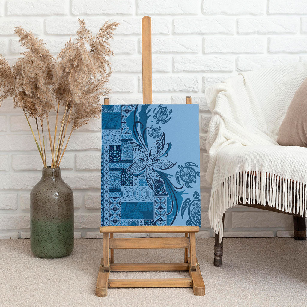 Talofa Samoa Mamanu Siapo Mix Malu Canvas Wall Art Cool Blue Frangipani and Turtles LT7 - Polynesian Pride