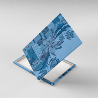 Talofa Samoa Mamanu Siapo Mix Malu Canvas Wall Art Cool Blue Frangipani and Turtles LT7 With Frame Blue - Polynesian Pride
