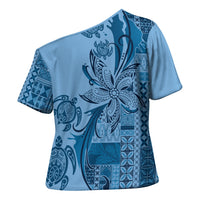 Talofa Samoa Mamanu Siapo Mix Malu Cross Shoulder Shirt Cool Blue Frangipani and Turtles LT7 - Polynesian Pride