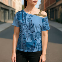 Talofa Samoa Mamanu Siapo Mix Malu Cross Shoulder Shirt Cool Blue Frangipani and Turtles LT7 - Polynesian Pride