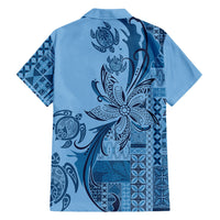 Talofa Samoa Mamanu Siapo Mix Malu Family Matching Long Sleeve Bodycon Dress and Hawaiian Shirt Cool Blue Frangipani and Turtles
