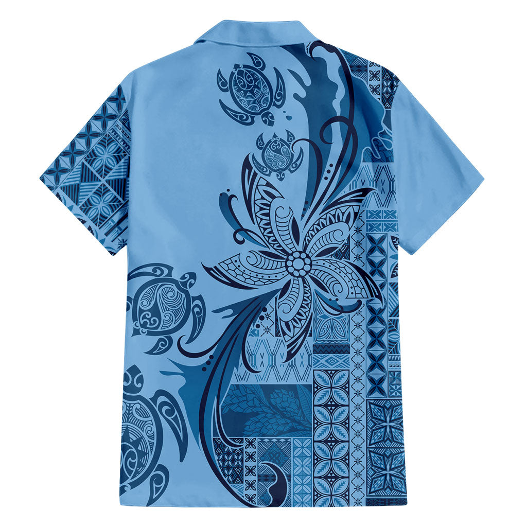 Talofa Samoa Mamanu Siapo Mix Malu Family Matching Mermaid Dress and Hawaiian Shirt Cool Blue Frangipani and Turtles