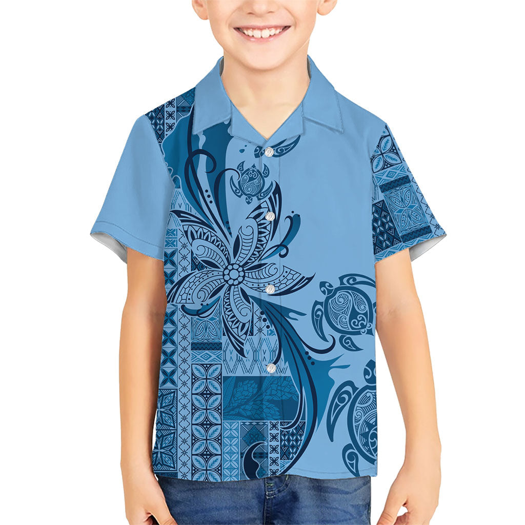 Talofa Samoa Mamanu Siapo Mix Malu Family Matching Mermaid Dress and Hawaiian Shirt Cool Blue Frangipani and Turtles