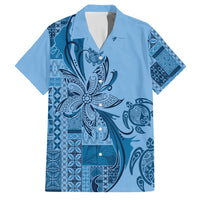 Talofa Samoa Mamanu Siapo Mix Malu Family Matching Tank Maxi Dress and Hawaiian Shirt Cool Blue Frangipani and Turtles