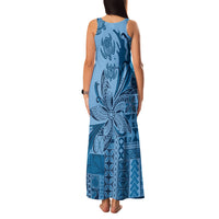 Talofa Samoa Mamanu Siapo Mix Malu Family Matching Tank Maxi Dress and Hawaiian Shirt Cool Blue Frangipani and Turtles