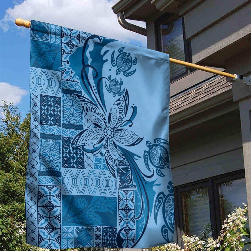 Talofa Samoa Mamanu Siapo Mix Malu Garden Flag Cool Blue Frangipani and Turtles