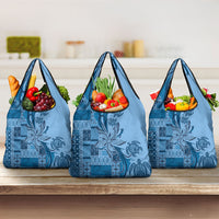 Talofa Samoa Mamanu Siapo Mix Malu Grocery Bag Cool Blue Frangipani and Turtles LT7 3-pack One Size Blue - Polynesian Pride