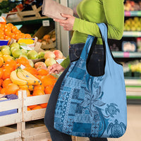 Talofa Samoa Mamanu Siapo Mix Malu Grocery Bag Cool Blue Frangipani and Turtles LT7 - Polynesian Pride