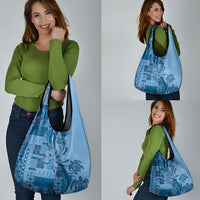 Talofa Samoa Mamanu Siapo Mix Malu Grocery Bag Cool Blue Frangipani and Turtles LT7 - Polynesian Pride