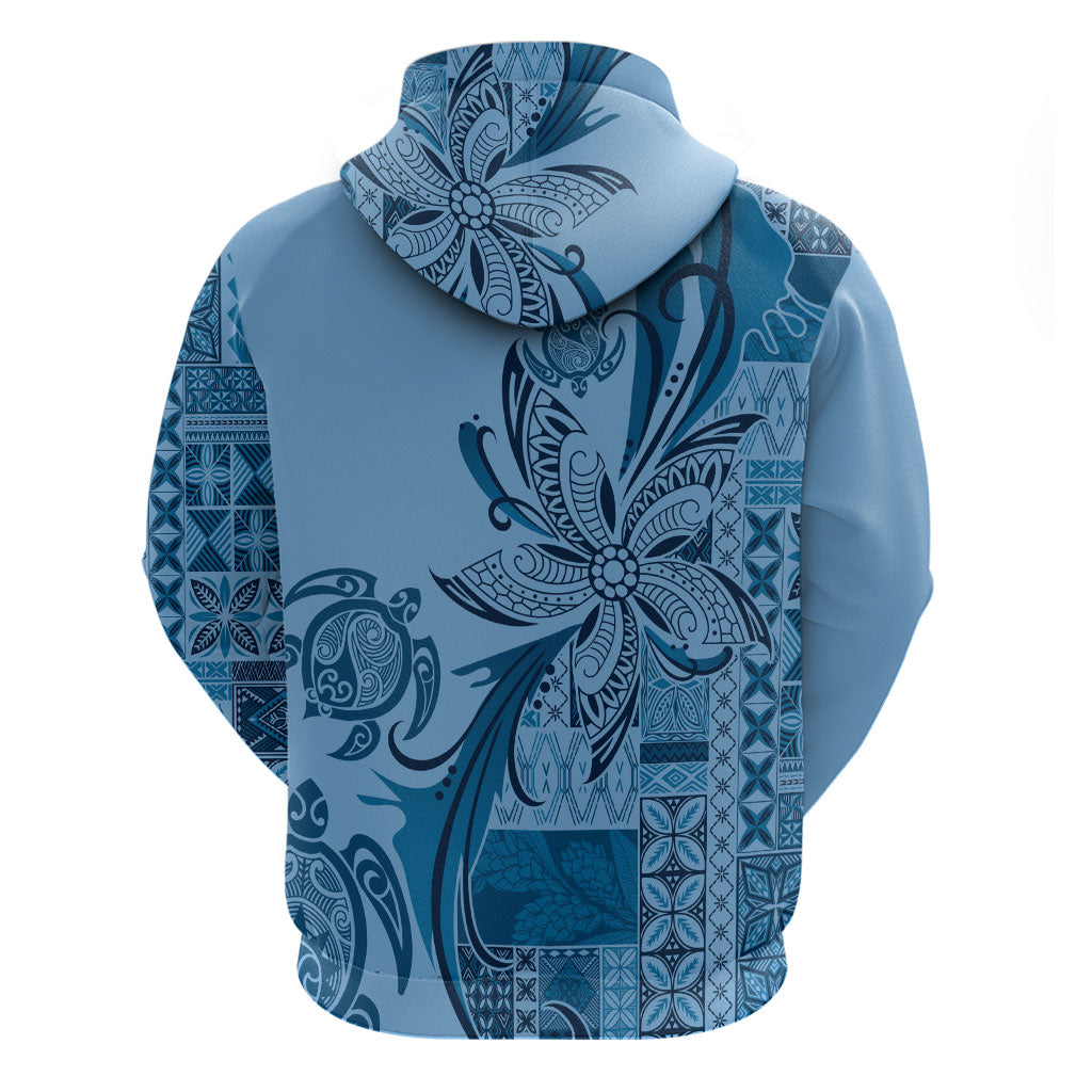 Talofa Samoa Mamanu Siapo Mix Malu Hoodie Cool Blue Frangipani and Turtles
