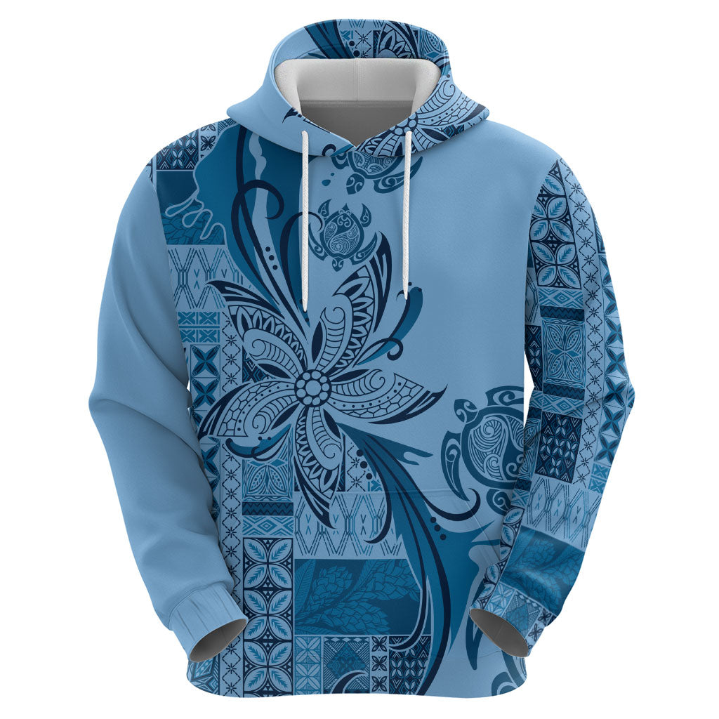 Talofa Samoa Mamanu Siapo Mix Malu Hoodie Cool Blue Frangipani and Turtles
