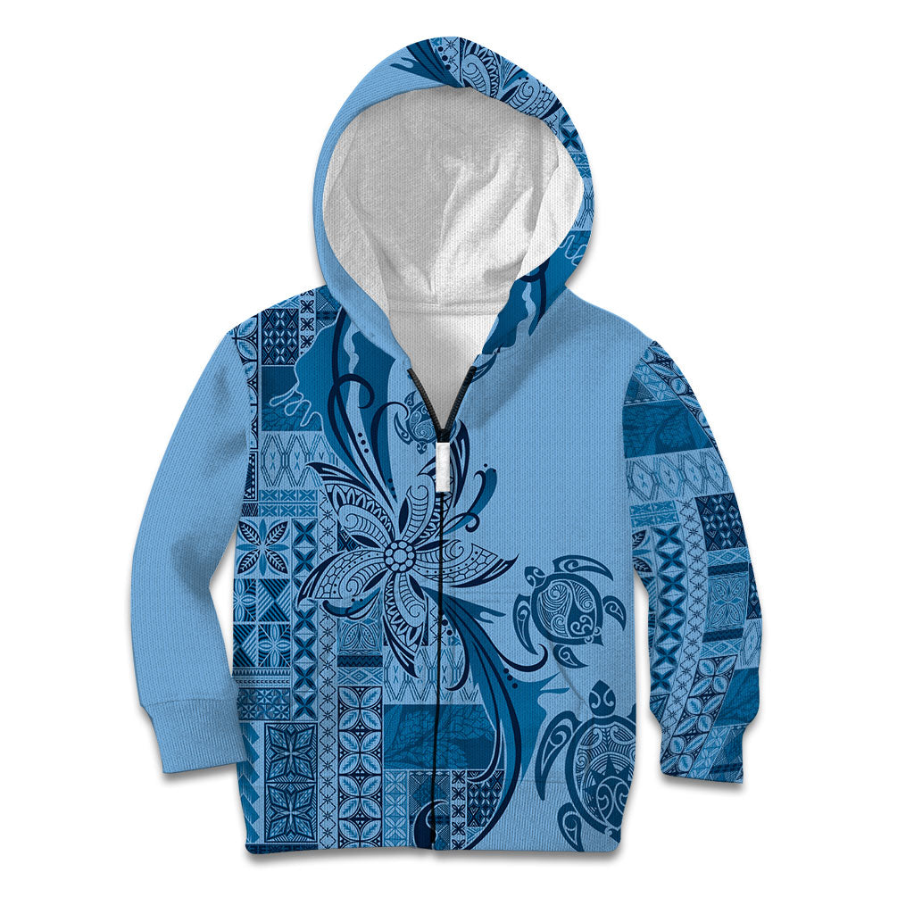 Talofa Samoa Mamanu Siapo Mix Malu Kid Hoodie Cool Blue Frangipani and Turtles