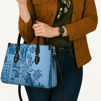 Talofa Samoa Mamanu Siapo Mix Malu Leather Bag Cool Blue Frangipani and Turtles