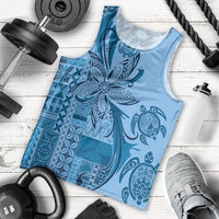 Talofa Samoa Mamanu Siapo Mix Malu Men Tank Top Cool Blue Frangipani and Turtles LT7 - Polynesian Pride