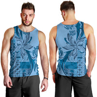 Talofa Samoa Mamanu Siapo Mix Malu Men Tank Top Cool Blue Frangipani and Turtles LT7 - Polynesian Pride