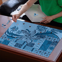 Talofa Samoa Mamanu Siapo Mix Malu Puzzle Cool Blue Frangipani and Turtles