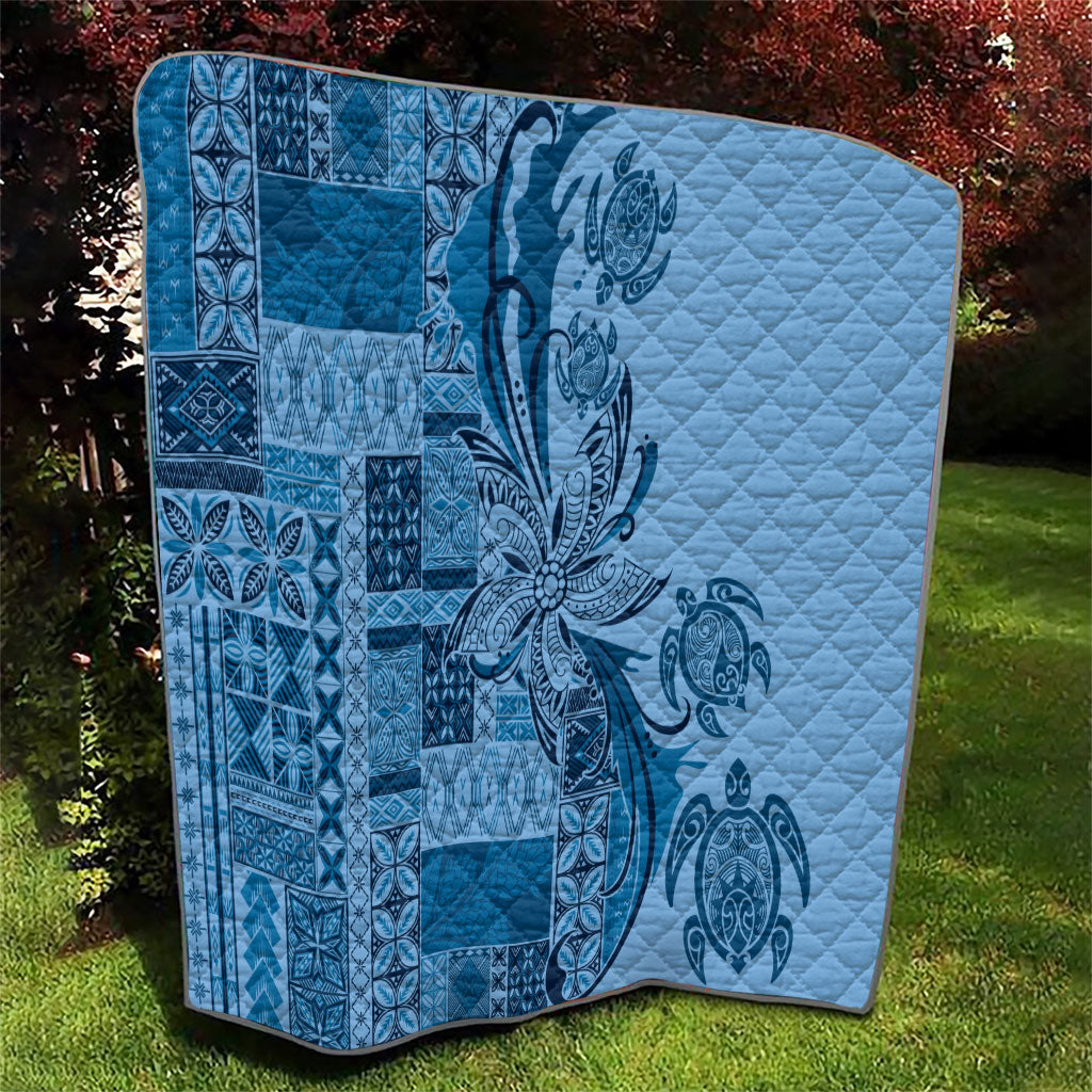 Talofa Samoa Mamanu Siapo Mix Malu Quilt Cool Blue Frangipani and Turtles