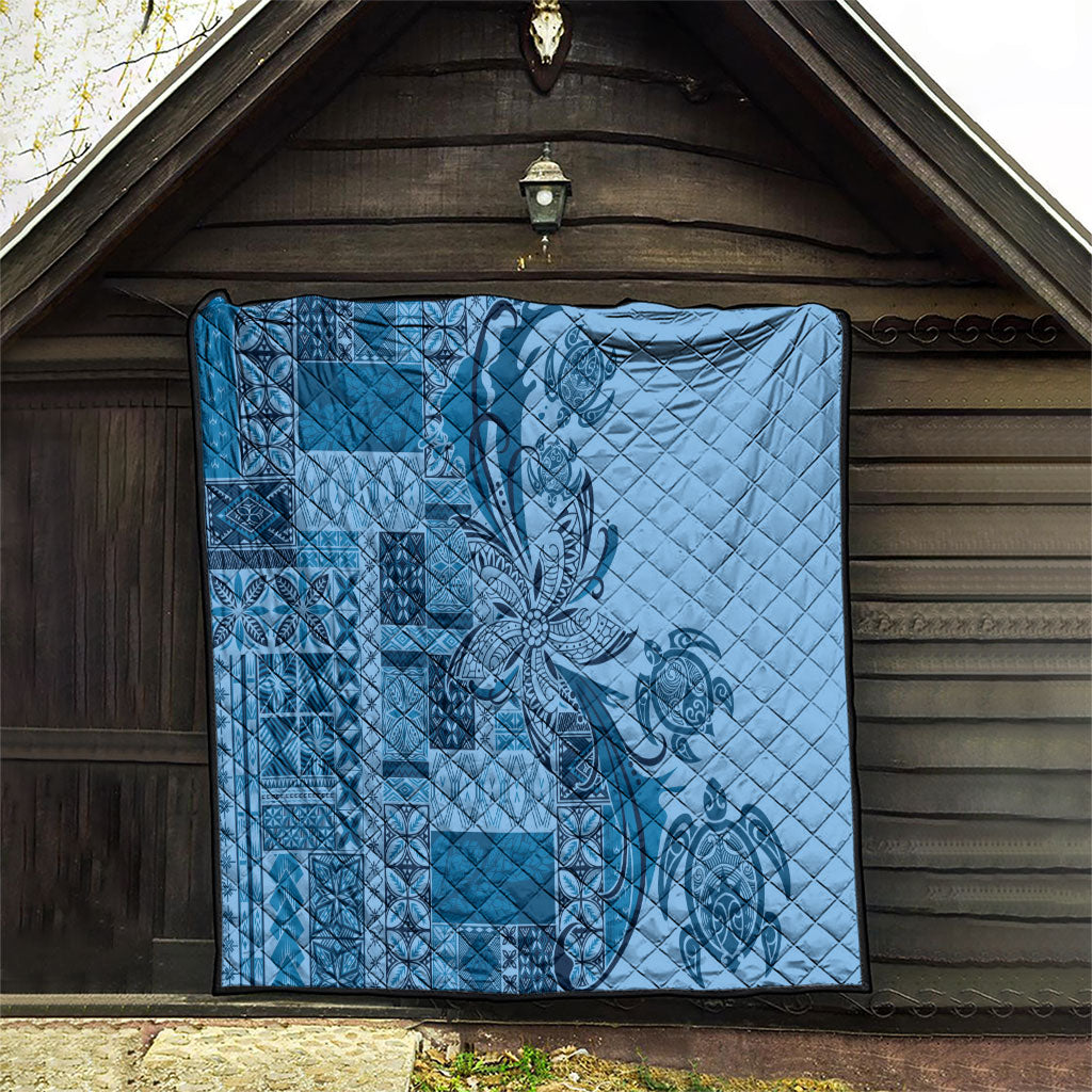 Talofa Samoa Mamanu Siapo Mix Malu Quilt Cool Blue Frangipani and Turtles