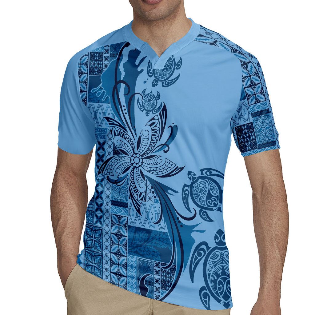 Talofa Samoa Mamanu Siapo Mix Malu Rugby Jersey Cool Blue Frangipani and Turtles LT7 - Polynesian Pride