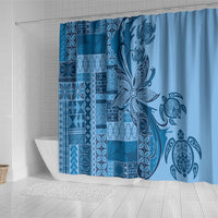 Talofa Samoa Mamanu Siapo Mix Malu Shower Curtain Cool Blue Frangipani and Turtles LT7 - Polynesian Pride