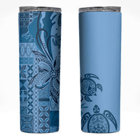 Talofa Samoa Mamanu Siapo Mix Malu Skinny Tumbler Cool Blue Frangipani and Turtles LT7 Blue - Polynesian Pride