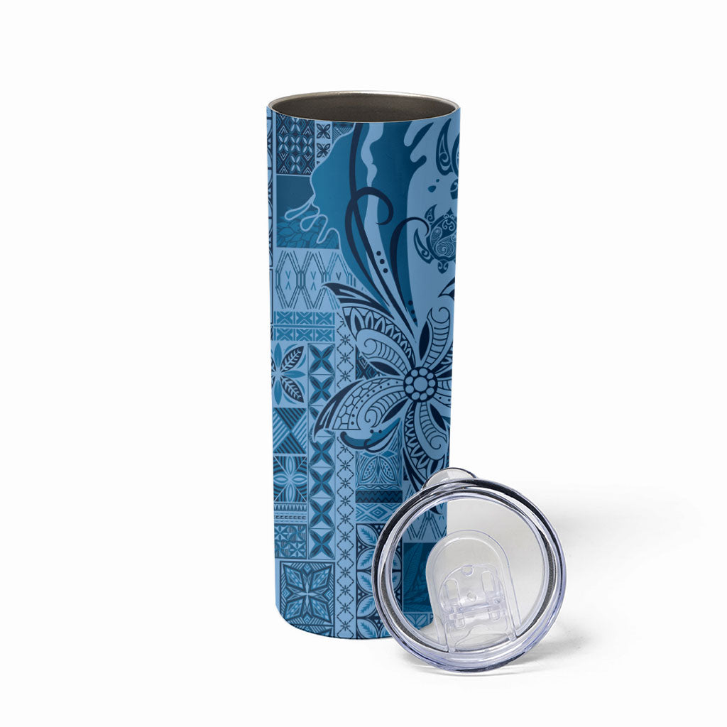 Talofa Samoa Mamanu Siapo Mix Malu Skinny Tumbler Cool Blue Frangipani and Turtles LT7 - Polynesian Pride