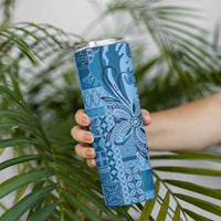 Talofa Samoa Mamanu Siapo Mix Malu Skinny Tumbler Cool Blue Frangipani and Turtles LT7 - Polynesian Pride