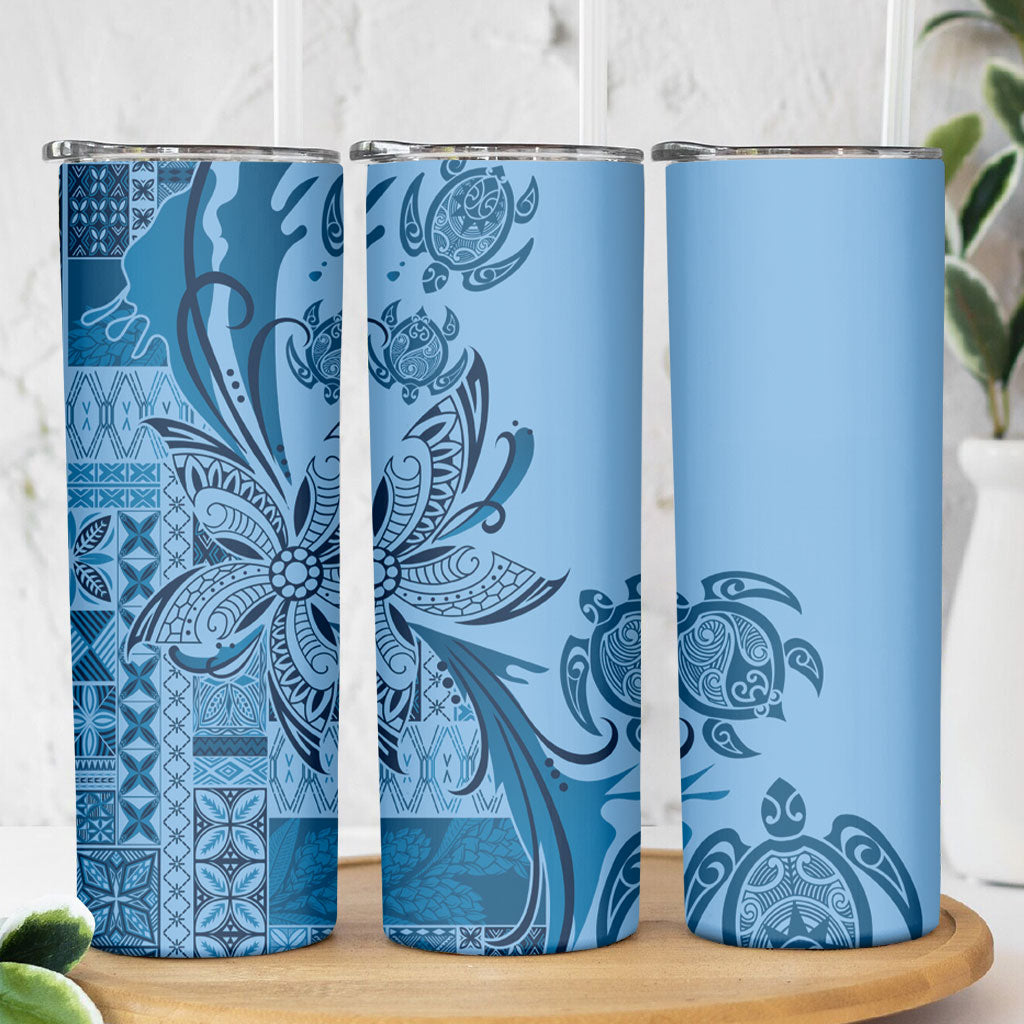 Talofa Samoa Mamanu Siapo Mix Malu Skinny Tumbler Cool Blue Frangipani and Turtles LT7 - Polynesian Pride