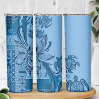 Talofa Samoa Mamanu Siapo Mix Malu Skinny Tumbler Cool Blue Frangipani and Turtles LT7 - Polynesian Pride