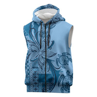 Talofa Samoa Mamanu Siapo Mix Malu Sleeveless Zip Hoodie Cool Blue Frangipani and Turtles LT7 Blue - Polynesian Pride
