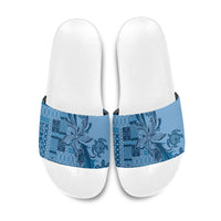 Talofa Samoa Mamanu Siapo Mix Malu Slide Sandals Cool Blue Frangipani and Turtles LT7 Blue - Polynesian Pride