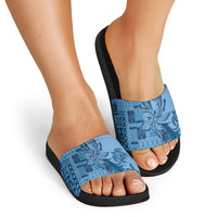 Talofa Samoa Mamanu Siapo Mix Malu Slide Sandals Cool Blue Frangipani and Turtles LT7 - Polynesian Pride