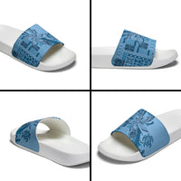 Talofa Samoa Mamanu Siapo Mix Malu Slide Sandals Cool Blue Frangipani and Turtles LT7 - Polynesian Pride