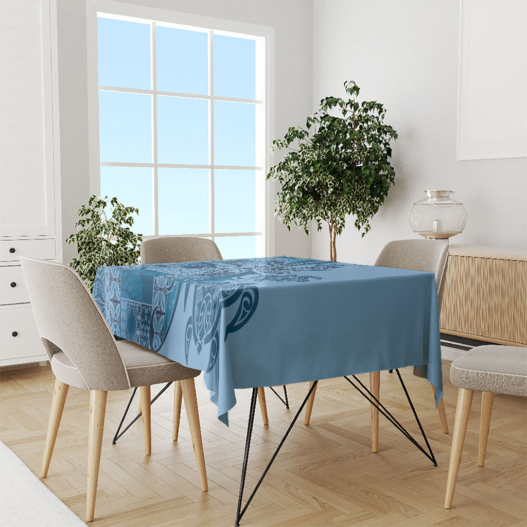 Talofa Samoa Mamanu Siapo Mix Malu Tablecloth Cool Blue Frangipani and Turtles