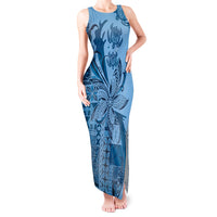 Talofa Samoa Mamanu Siapo Mix Malu Tank Maxi Dress Cool Blue Frangipani and Turtles LT7 Women Blue - Polynesian Pride
