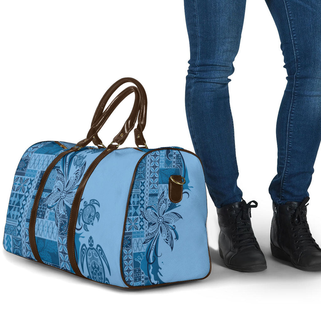 Talofa Samoa Mamanu Siapo Mix Malu Travel Bag Cool Blue Frangipani and Turtles